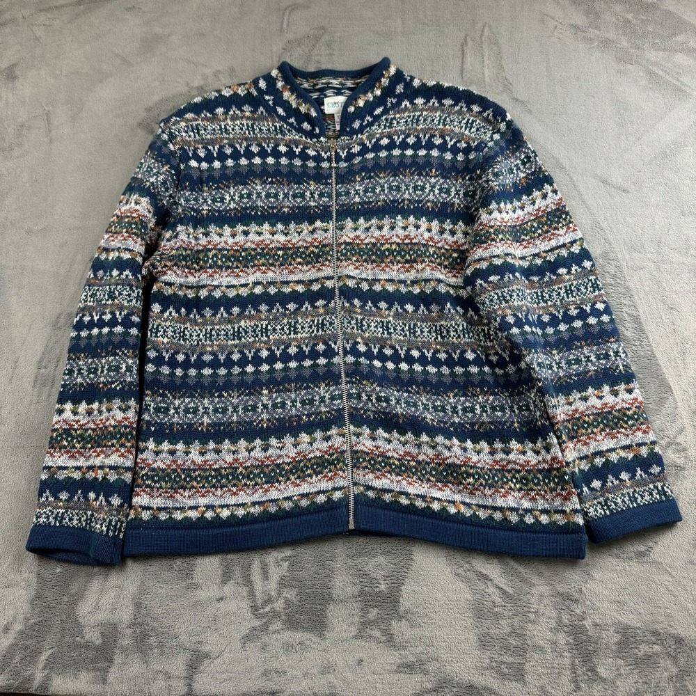 Vintage Just Clothes Womens Sweater Size L Nordic Full Zip Retro‎ Colorful Knit